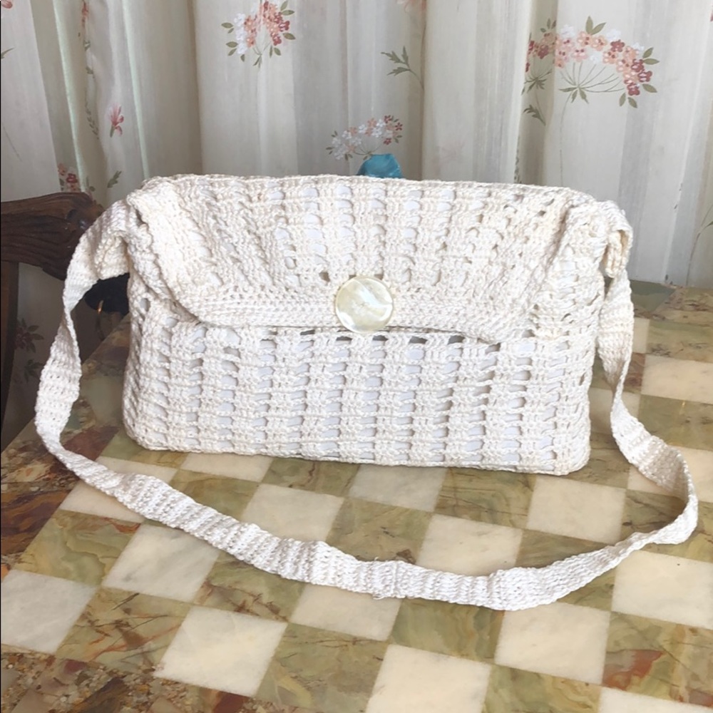 Beige Handmade Croquet Shoulder bag/Clutch